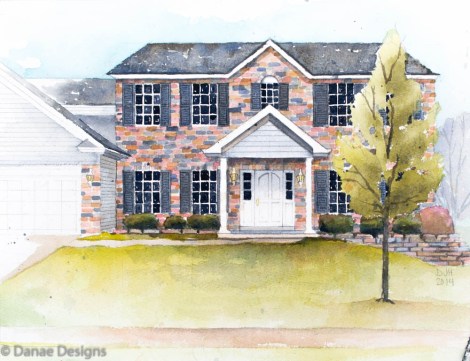 Danae Designs Watercolor Home Portrait Architectural Rendering Katherine
