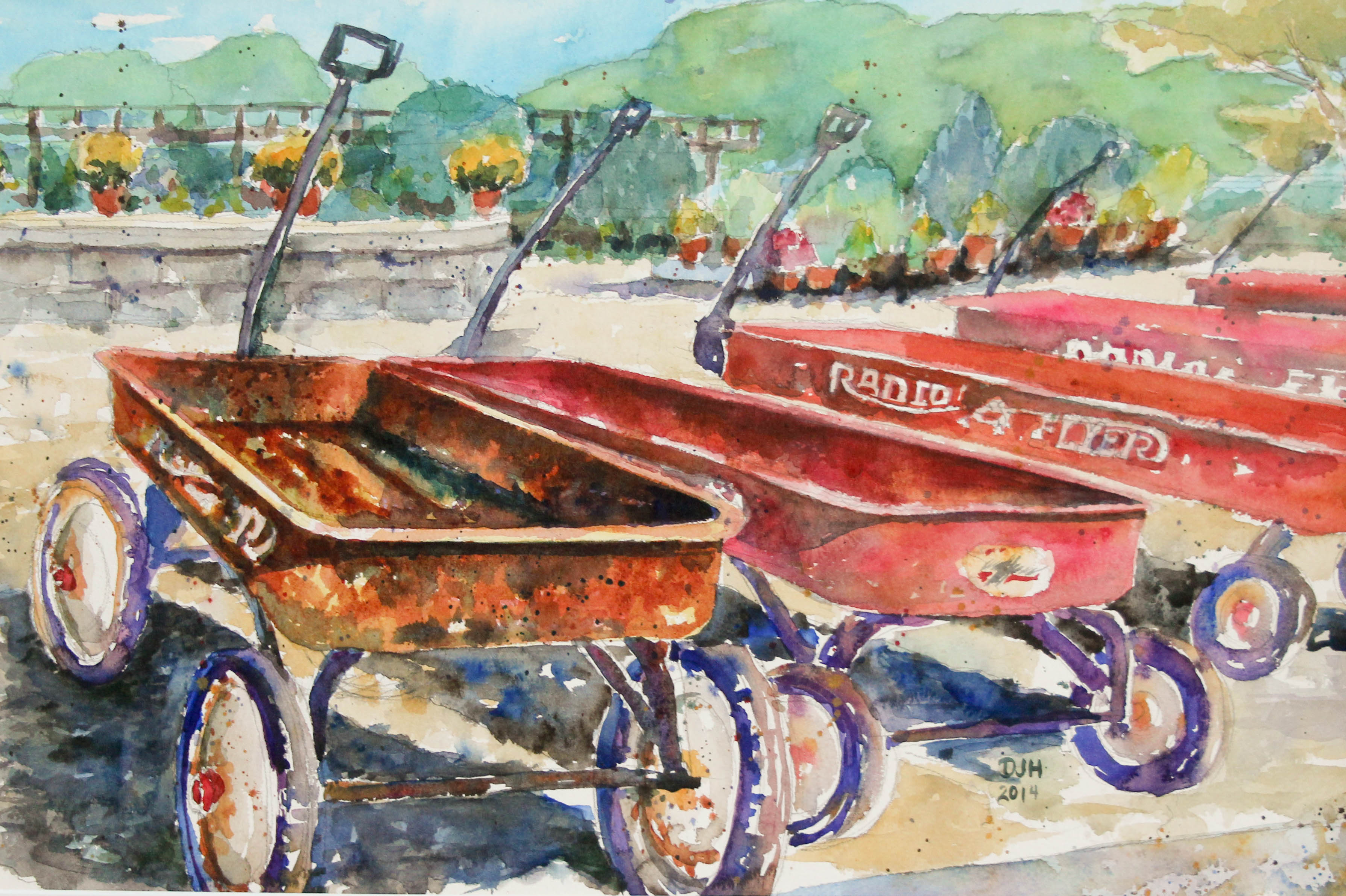 Danae Designs Plein Air Stark Nursery Louisiana Missouri Watercolor Radio Flyer