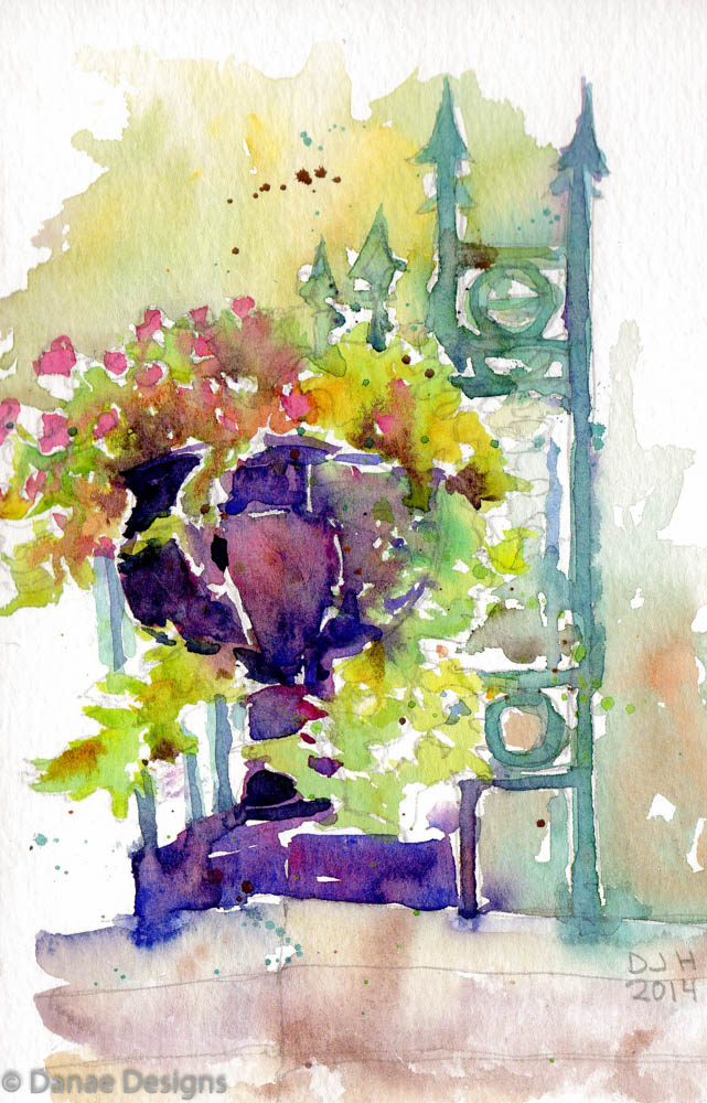 Danae Designs Plein Air Tower Grove Park Saint Louis Watercolor Flowers in Purple Vase