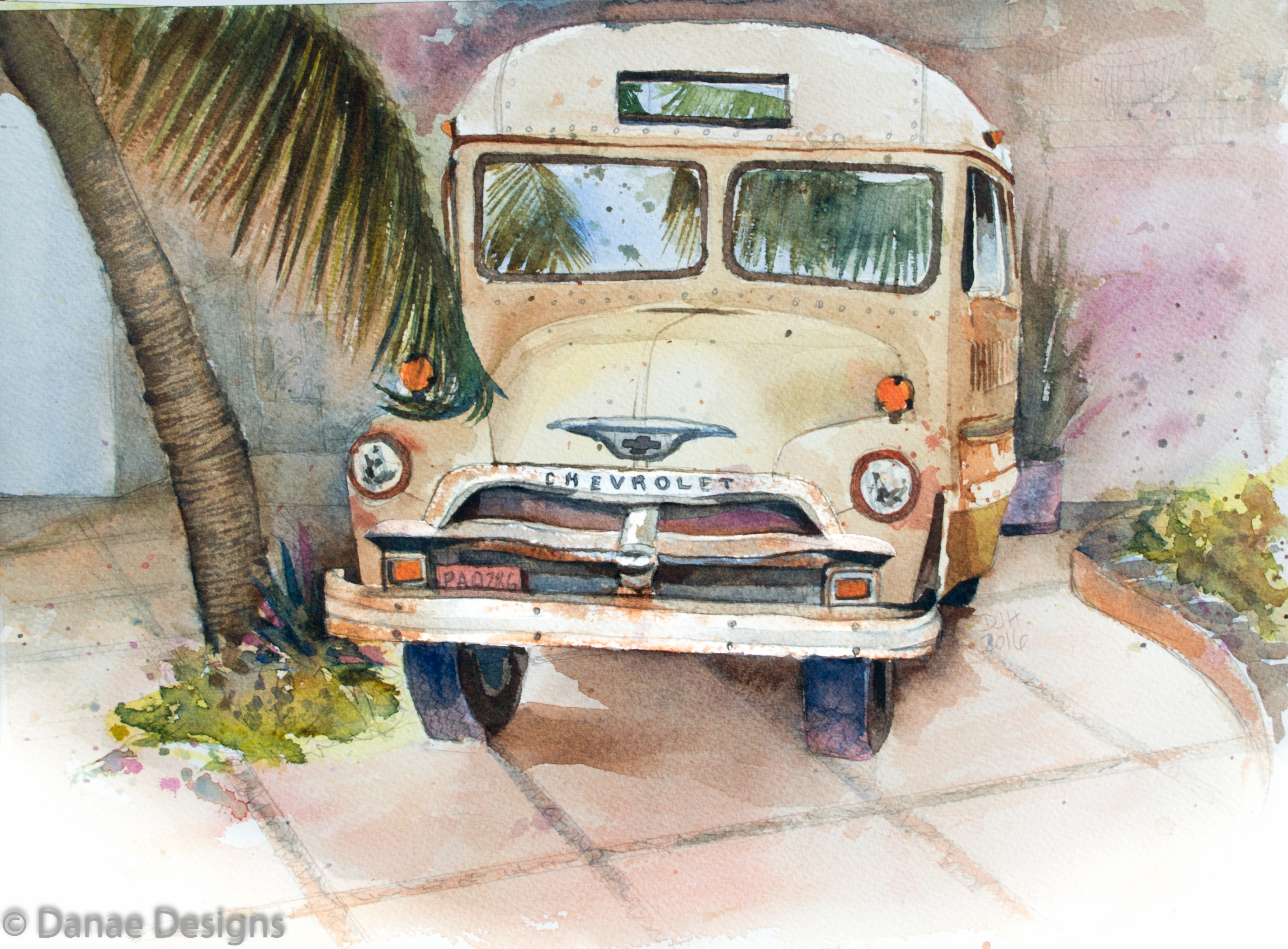 danae-designs-plein-air-watercolor-cozumel-mexico-vintage-truck