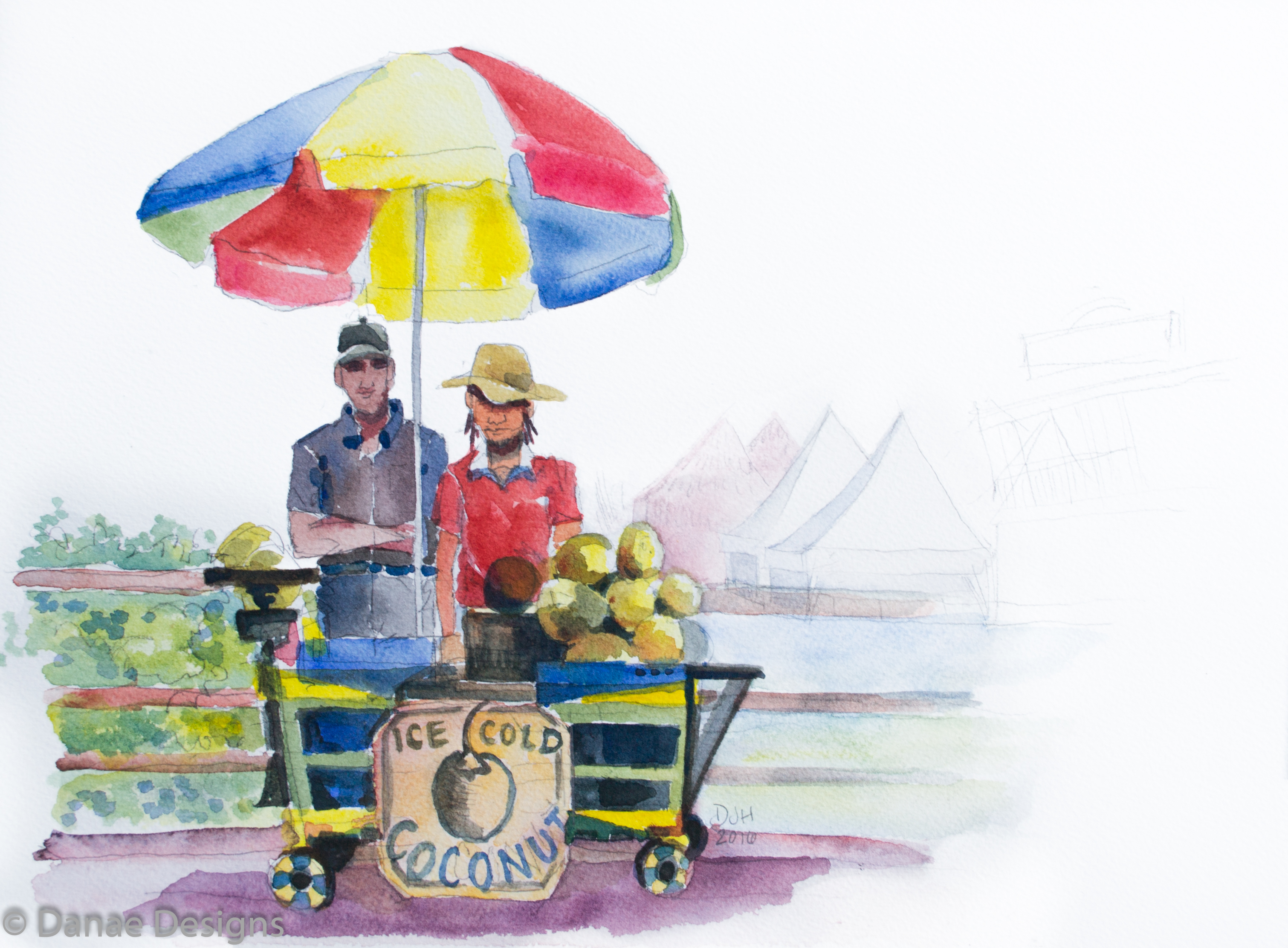 danae-designs-plein-air-watercolor-ocho-rios-jamica-coconut
