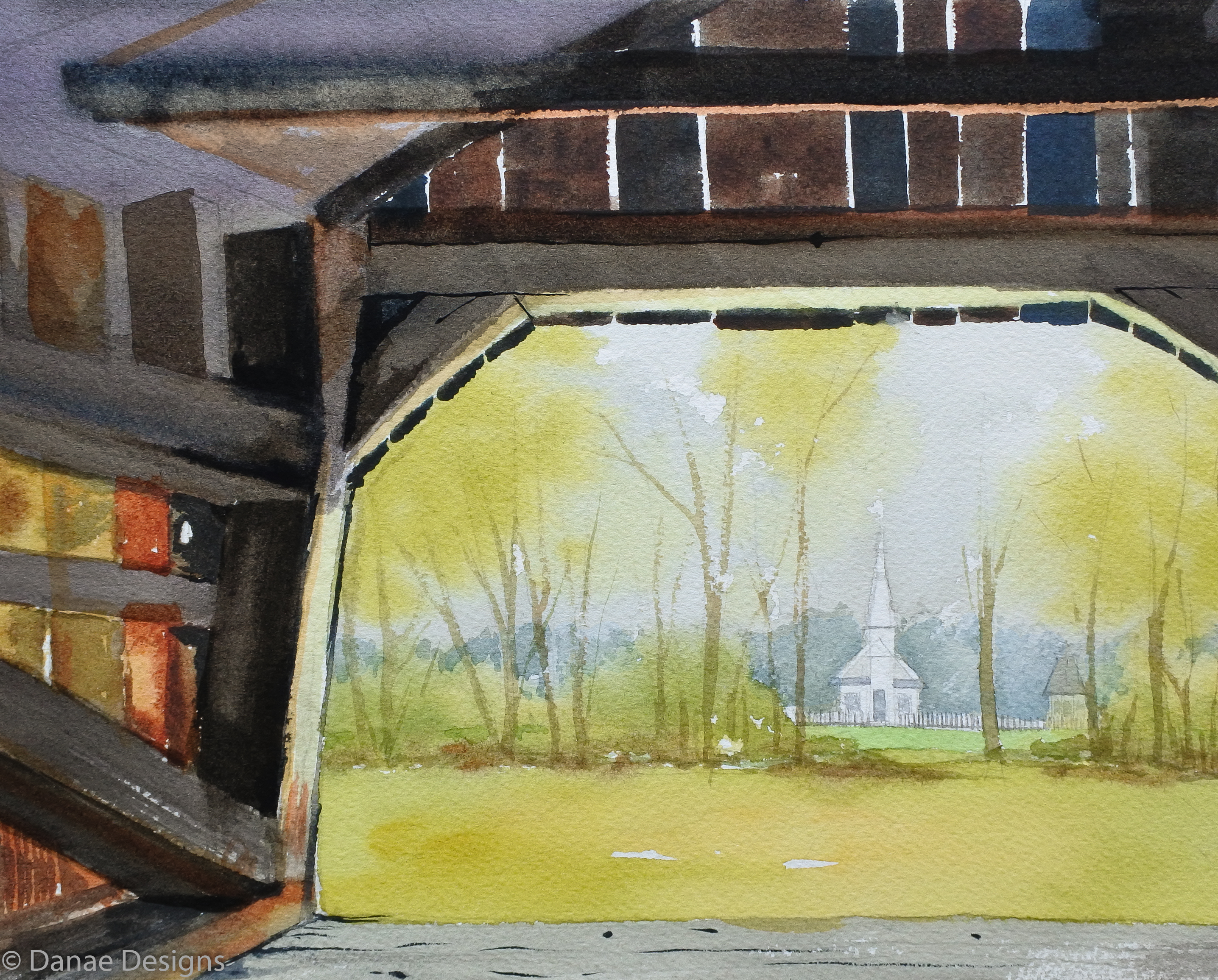Danae Designs Watercolor Plein Air Daniel Boone Defiance Missiouri Old Peace Chapel Augusta Plein Air Festival