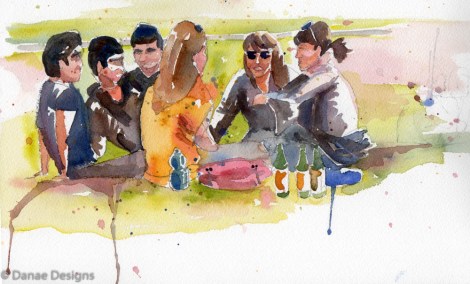 Enjoying the lawn in front of the Eiffel Tower in Paris, France. 