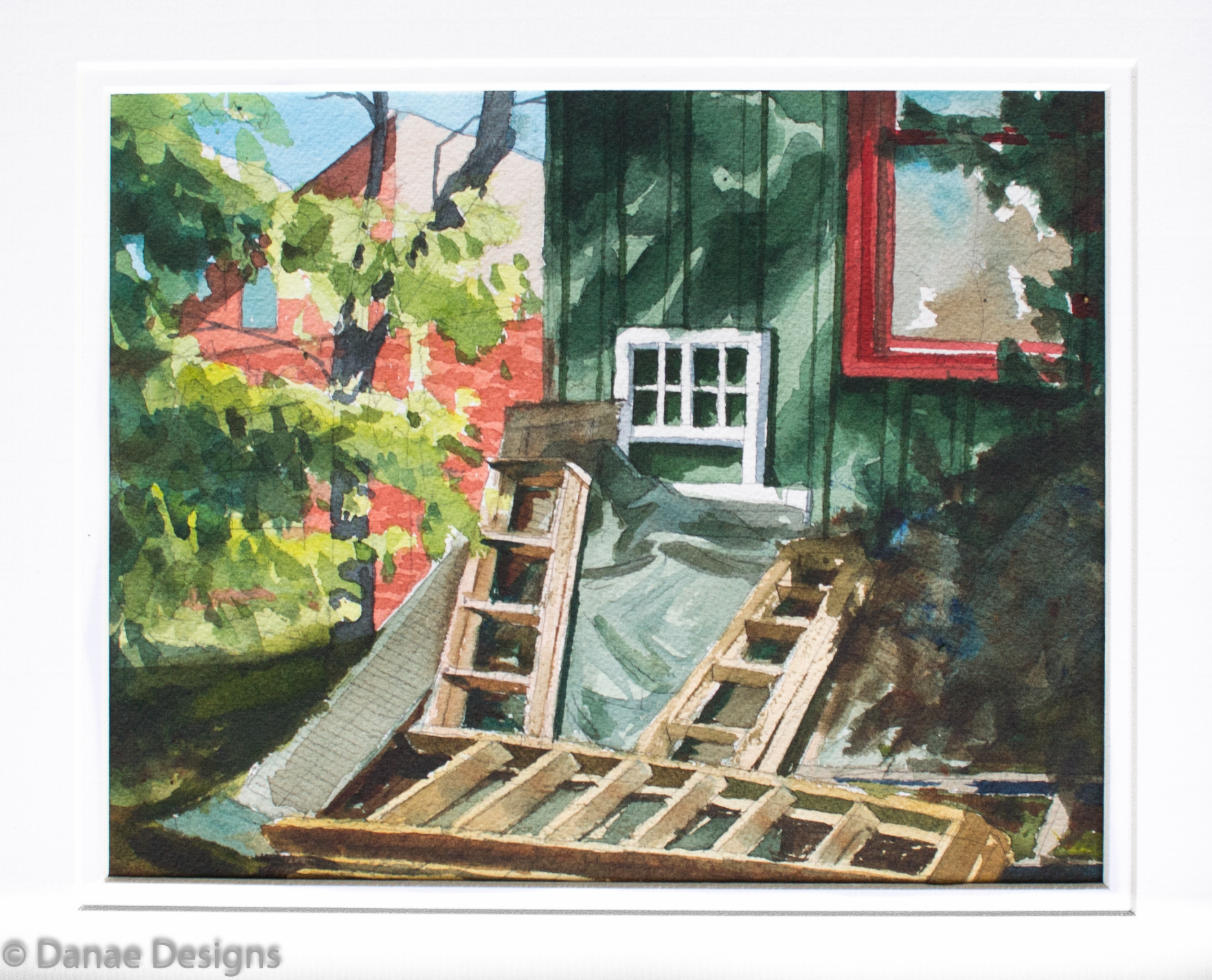 Danae Designs Watercolor Plein Air Pile of Ladders Augusta Plein Air Art Festival