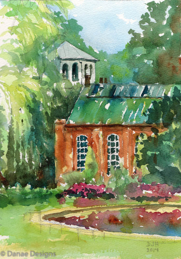 Danae Designs Plein Air Tower Grove Park Watercolor 2014