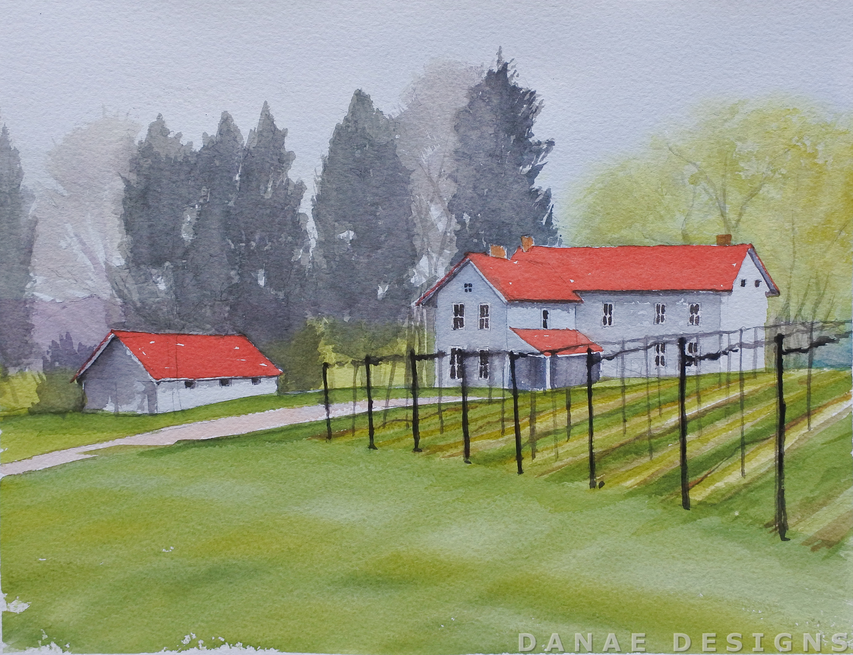 Danae Designs LLC Watercolor Plein Air Painting Chandler Hill Winery Defiance Missouri