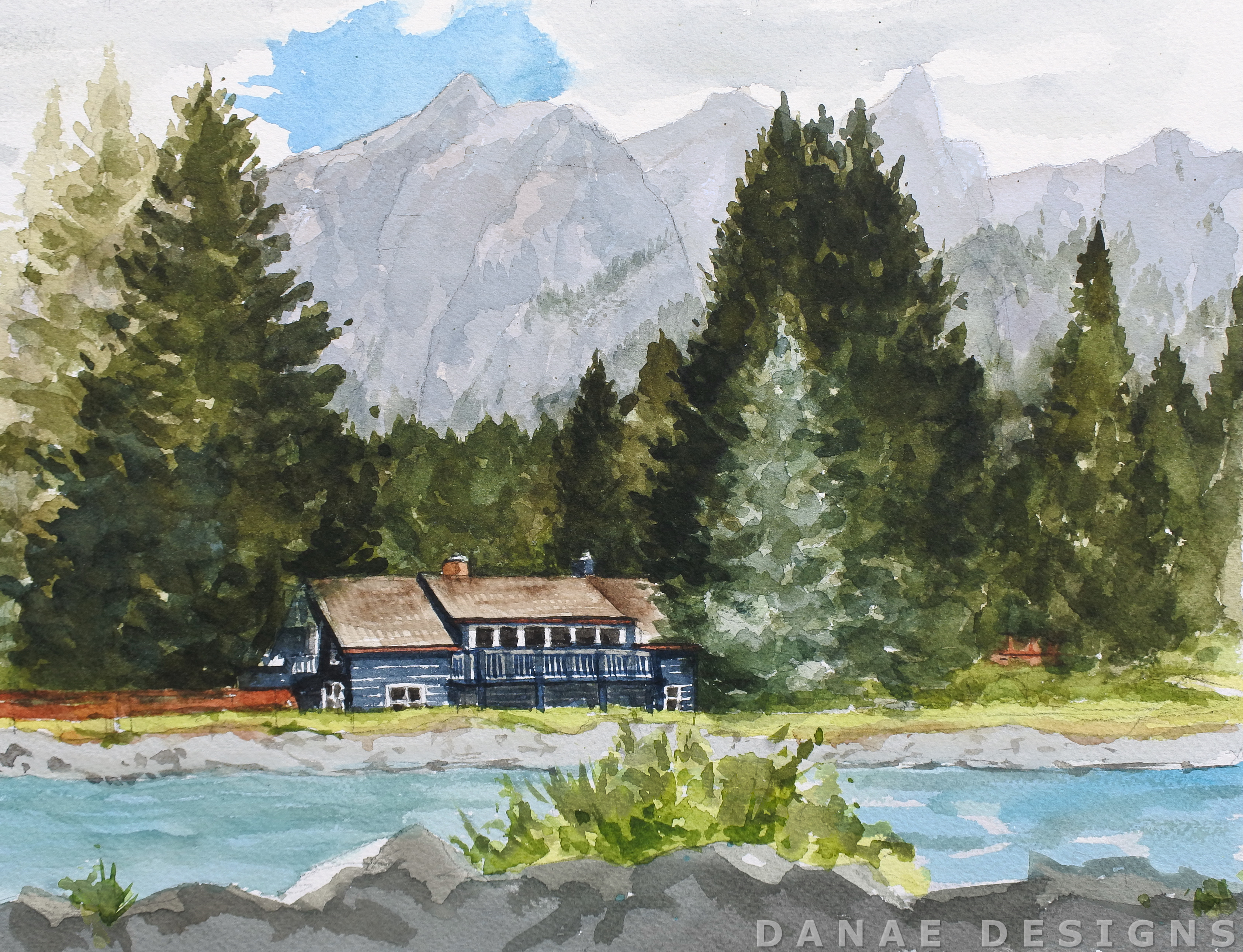 Danae Designs Watercolor Plein Air 2017 Banff Canada Canmore Painting House.jpg