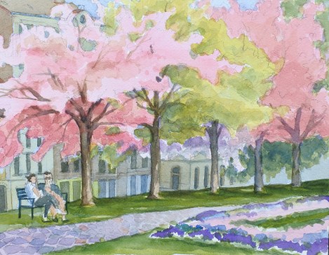 Danae Designs LLC Watercolor Plein Air Europe Cherry Blossom in Prague